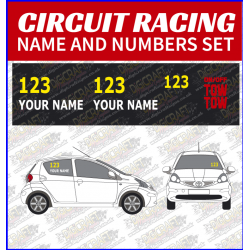 Circuit Racing Name & Number Decals – Driver Name & Race Number Stickers