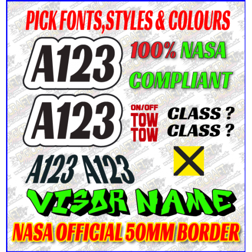 Autograss FULL NUMBER SET (Door, Roof, Class, Visor Name, Tow/On Off) Autograss FULL NUMBER SET (Door, Roof, Class, Visor Name, Tow/On Off)